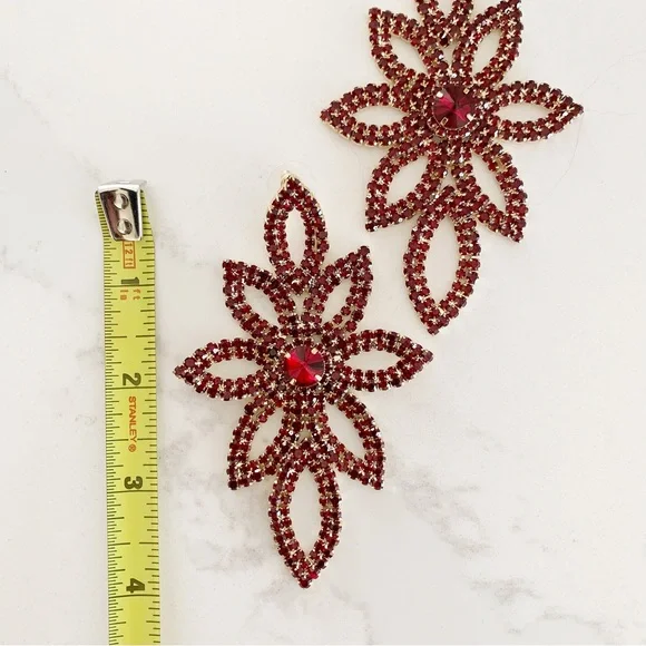 Gorgeous Ruby Red Flower Drop Earrings - Picture 4 of 7